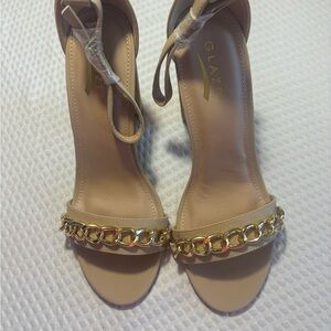 Glaze Lily Women's Nude Ankle-Strap Sandals with Gold Chain Size 8 New